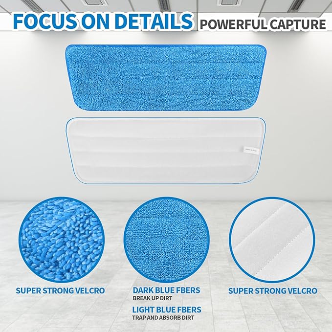 3 Pack Microfiber Reusable Mop Pads, Wet/Dry Floor Cleaning Refill Mop Pads, Spray Mop Hard Wood Floor Mop Pads Refills, Machine Washable Power Mop Pads Replacement