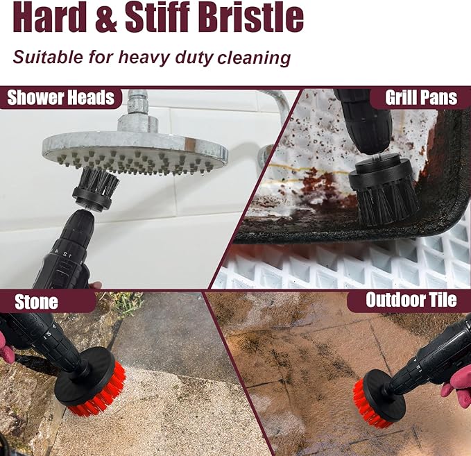 8 Pack Drill Brush Attachment Set,1/4in Power Scrubber Brush + Extend Long Attachment,Multi-Purpose Brush Drill Attachment, Power Cleaning Scrub Brush for Bathroom, Tub, Tile, Corner