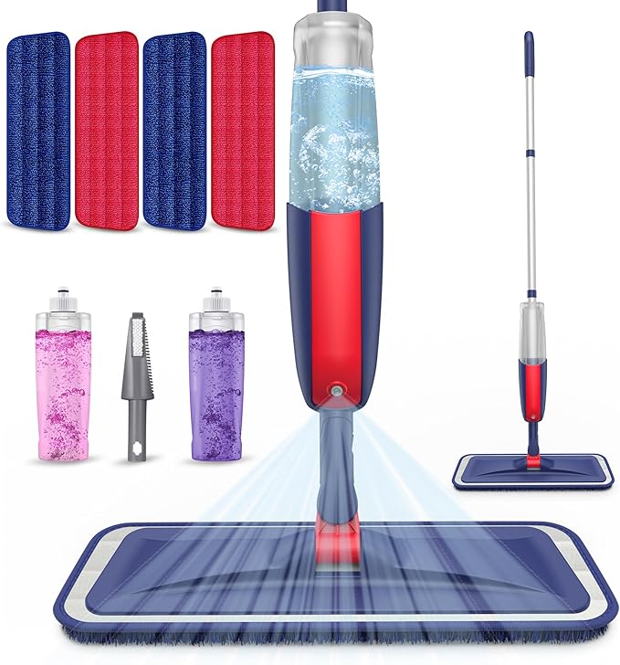 Spray Mops for Floor Cleaning: MEXERRIS Wet Dust Mops with 4 Washable Pads for Swiffer Powermop & 2 Refillable Bottles - Flat Floor Mop Home Commercial Mop for Hardwood Wood Laminate Ceramic Tiles