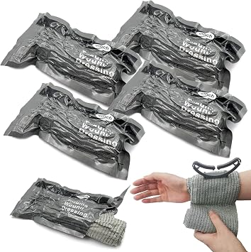 Israeli Emergency Bandage 6 Inch, Vacuum Sealed Medical Compression Bandage,Trauma Wound Dressing, Self-Adhesive Combat 