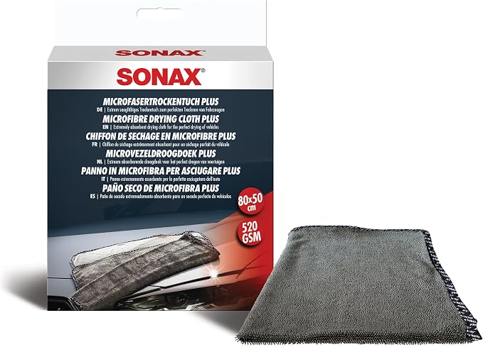 SONAX Microfiber Drying Towel Plus | Ultra-Absorbent Twisted Loop Microfiber Car Drying Towel | Streak-Free & Scratch-Sa