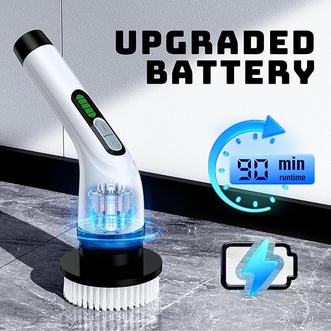 Electric Spin Scrubber for Bathroom: Shower Scrubber with Long Handle, Dual Speed Cordless Power Cleaning Scrub, 7 Brush Heads, IPX7 Waterproof Heavy Duty Cleaner Tools for Tub Tile Grout Wall