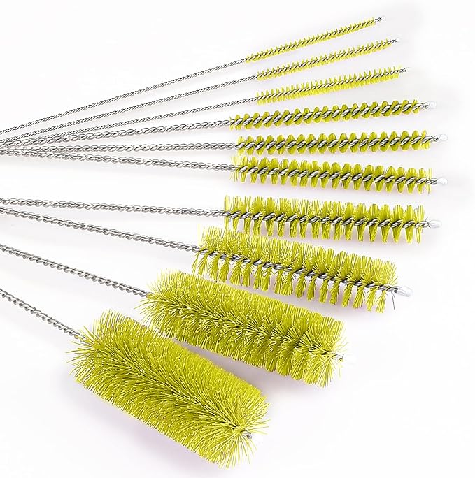 CiaraQ Bottle Cleaning Brushes, 8 Inch Nylon Tube Brush Set, Cleaner for Narrow Neck Bottles Cups with Hook, Set of 10pcs.