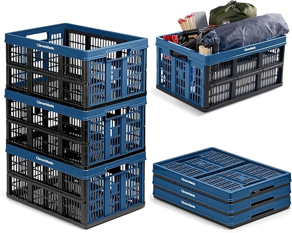 CleverMade Collapsible Utility Crate (Recycled) - 45L - Ocean (3PK)