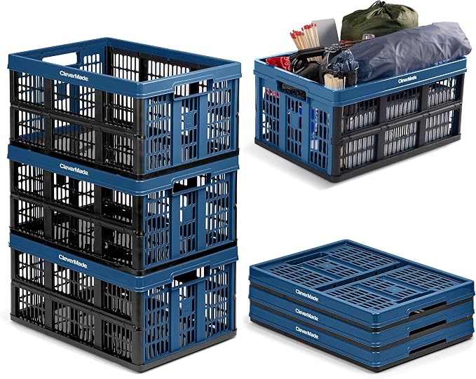 CleverMade Collapsible Utility Crate (Recycled) - 45L - Ocean (3PK)
