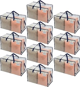 VENO 10 Pack Clear Extra Large Moving Bags & Storage Totes, Heavy Duty Organizer with Reinforced Handles & Strong Zipper