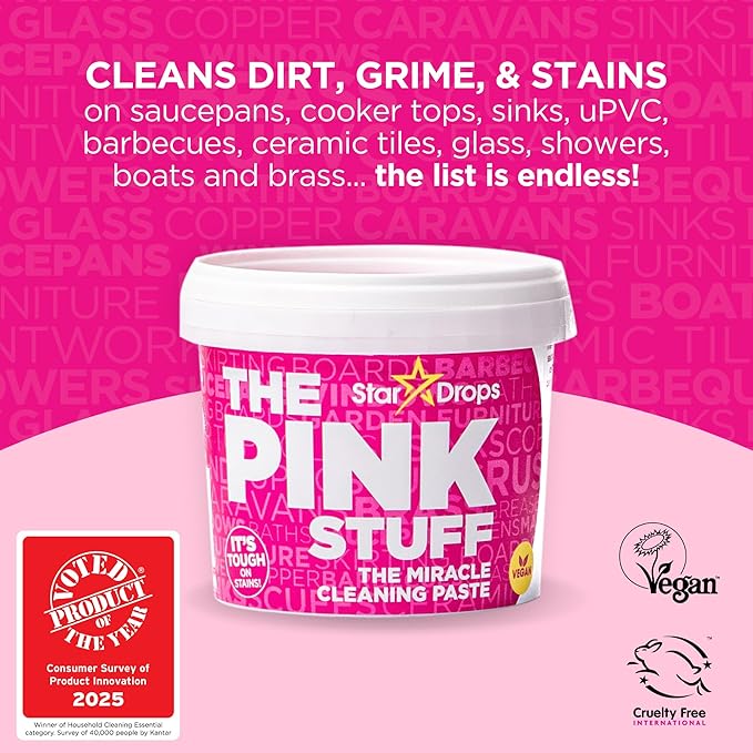 Stardrops - The Pink Stuff - The Miracle Scrubber Kit - 2 Tubs of The Miracle Cleaning Paste With Electric Scrubber Tool and 4 Cleaning Brush Heads, 6 Piece Set
