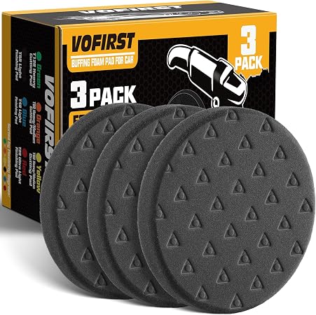 6 Inch Buffing Polishing Pads - 3Pcs Black Light Cut Pad - 6.5 Inch Face for 6 Inch 150mm Backing Plate - High-Density B