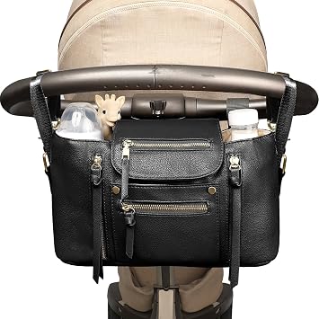 miss fong Universal Stroller Organizer with Insulated Cup Holder Stroller Caddy Baby Storage Bag with Adjustable Strap, 