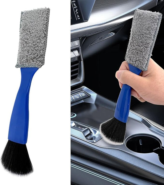 Universal 2 in 1 Duster for Car Clean, Car Vent Cleaner, Double Head Brush, Car Cleaning Accessories Interior Washing Brush Fit for Vehicle Dashboard Screen, Air Conditioning, Computer (Blue)