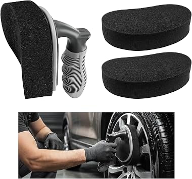 Car Tire Shine Applicator, High-Density Sponge Tyre Dressing Applicator Pad with Curved Handle & 2 Sponges, Reusable Whe