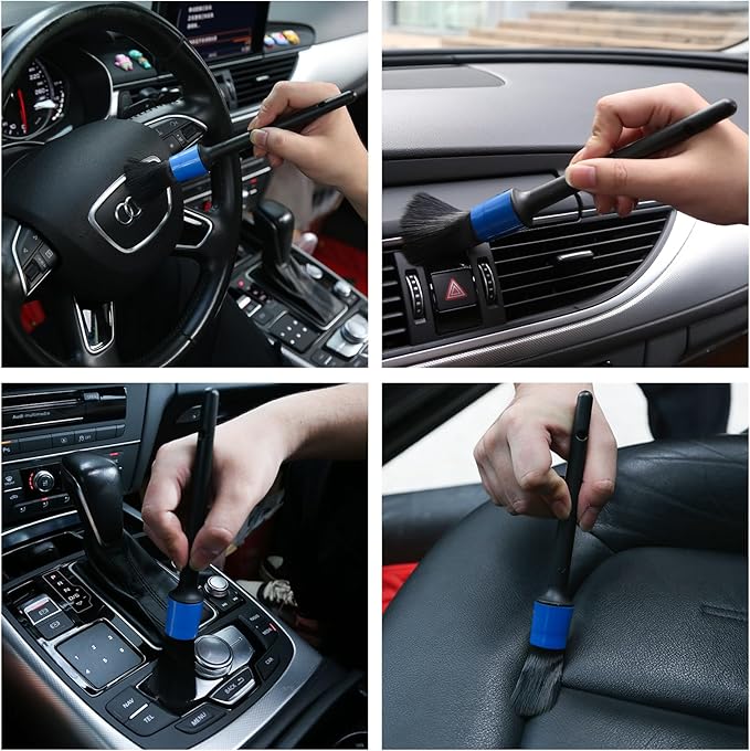 HMPLL 10pcs Detailing Brush Set, Multi-Purpose Car Detailing Brushes for Cleaning Car Interior, Exterior, Engine, Leather, Including 5 car Cleaning Brush, 3 Wire Brush, 2 Air Vent Brush,Blue