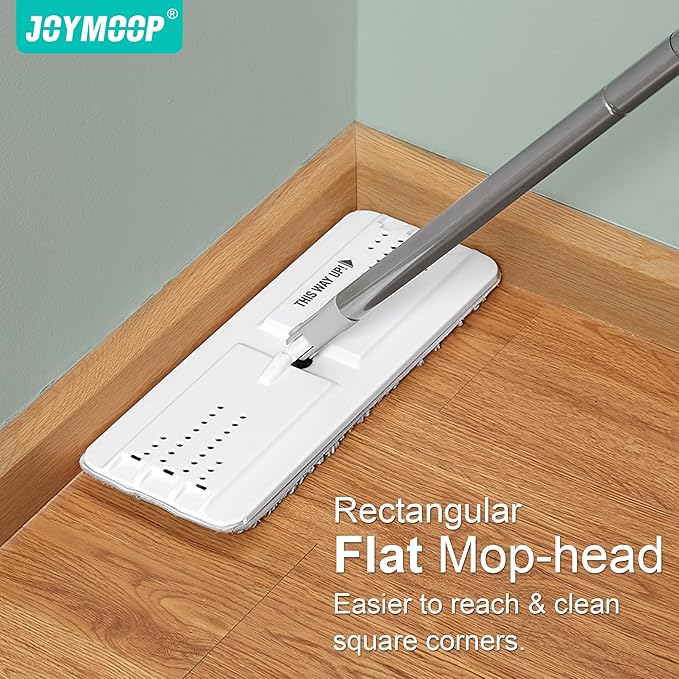 JOYMOOP Bathroom Cleaning Set, Mop and Bucket System with Toilet Brush Set, White, Microfiber Flat Mop for Household & Commercial Floor and Bathroom Cleaning