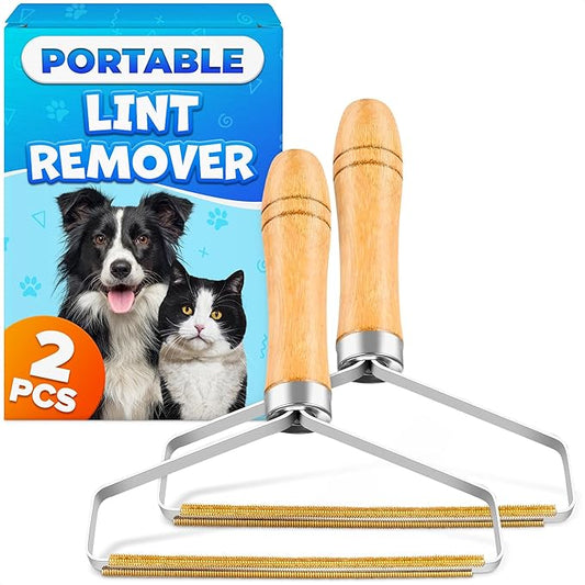 Pet Hair Removers 2 Pack Reusable Metal Lint Remover Tool – Durable Pet Hair Remover Tool with Wooden Handle | Portable Fabric Shaver Fuzz Cleaner for Clothes, Carpet & Furniture, Couch