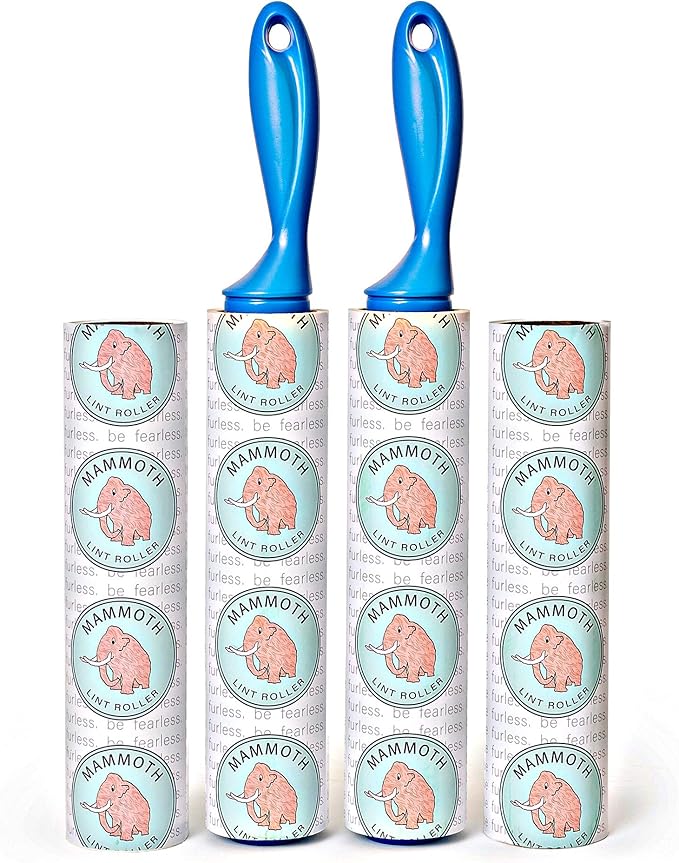 Mammoth Lint Roller-Extra Large Lint Roller, 2 Rollers and 2 Refills, 90 Sheets per Roll, Perfect for Pets (360 Extra Long Sheets Total)