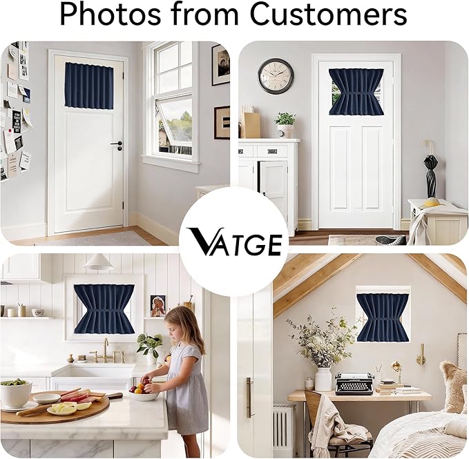 Vatge Door Curtain for Door Window, 2 Installation Method Small Door Curtains for Front Door/Glass Doors, 1 Panel, W25 x L20, Navy