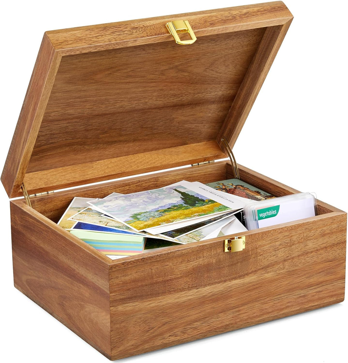 Wooden Keepsake Box, Large Acacia Storage Memory Box with a Hinged Lid for Crafts and Photo Storage
