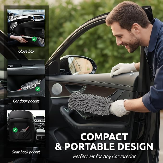 Car Duster Interior by TAKAVU, 360° Microfiber Fingers, Unbreakable Comfort Handle, Lint and Scratch Free, Include Microfiber Towel, for Car & Home Use, The Best Auto Accessories Gray