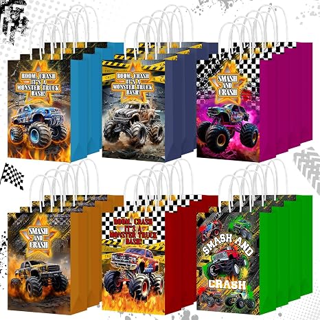 Kolldenn 24 Pcs Monster Truck Goodie Bags with Handles Truck Party Bags