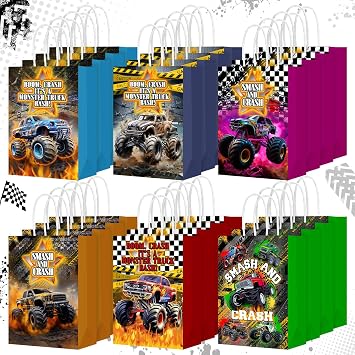 Kolldenn 24 Pcs Monster Truck Goodie Bags with Handles Truck Party Bags