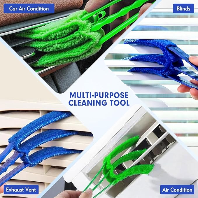 Window Blind Cleaner Duster Brush - 2 Pack with 6 Reusable Microfiber Sleeves for Venetian Blinds, Shutters, Air Conditioner Vents and Jalousie Dust Removal