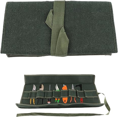 Tool Roll Up Pouch, Tool Rolls Bags Heavy Duty Canvas Roll-up Bonsai Tool Storage Bag with 10 Pockets for Garden Pockets