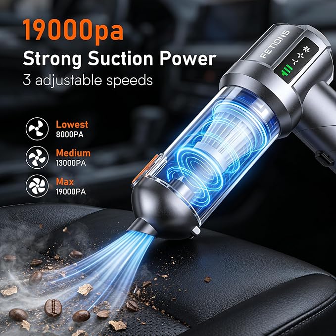 Handheld Car Vacuum Cordless,3 Suction Modes,Portable Mini Cordless Cleaner with 19000pa Suction Power,Type-C Charge,Handheld Vacuum for Car,Home,Office