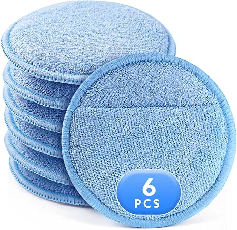 wlich 6 PCS Wax Applicator Pads, 5-inch Diameter Polishing Pad with Finger Pocket, Microfiber Buffing Pads and Car Wax A