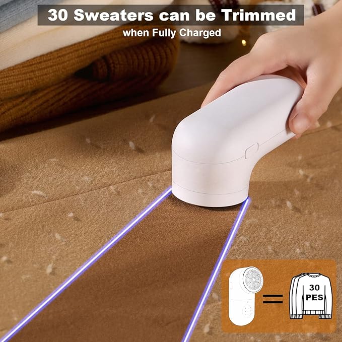 Fabric Shaver, Electric Lint Remover, 2.0 USB Rechargeable Fabric Defuzzer, Reusable Cordless Sweater Shaver can be Used Anywhere (2.0 Pro, White)