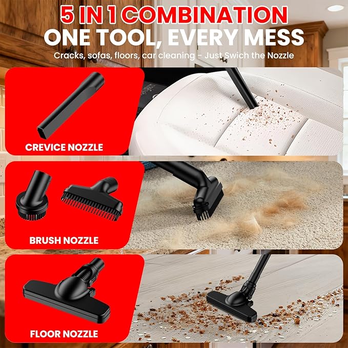 Cordless Vacuum for Miwaukee Battery, 5 in 1 Lightweight Handheld Vacuum Cleaner with 500W Powerful Motor, 46 CFM Portable Hand Vacuum with Filtration HEPA for Floor, Carpet(Battery Not Included)