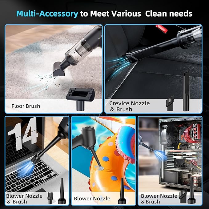 Car Vacuum Cleaner&Air Duster | 80W | 16kpa | 12KRPM | 20 Mins-Dust Cleaner Portable Cordless Vacuum Pro-Compressed Air Blower,Lightweight Rechargeable Handheld Mini Vacuum for Car/Home/Office