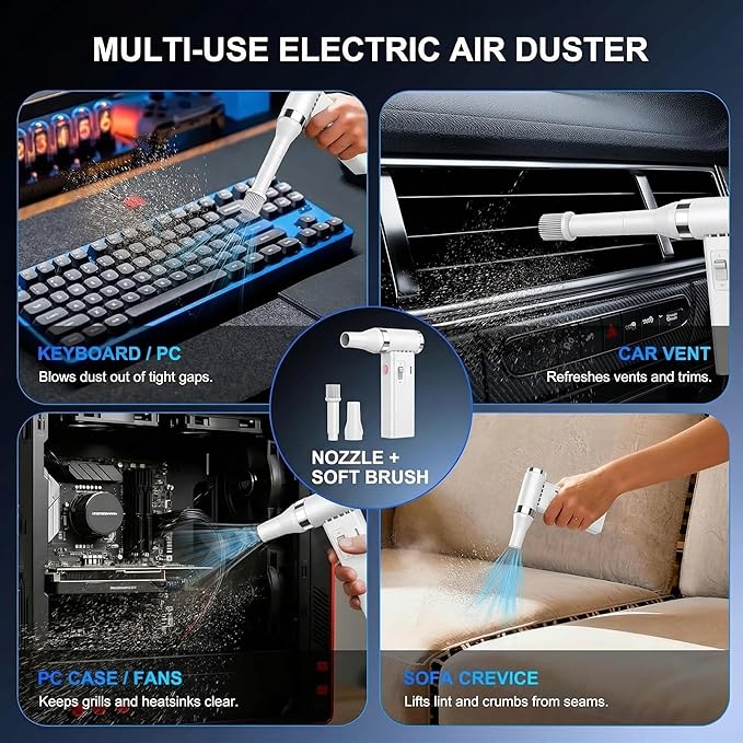 Mini Ultra-Slim Electric Compressed Air Duster 150,000RPM Super Power, Rechargeable Cordless Air Duster, Powerful Airflow for Computer, Keyboard, Outdoor, House and Car
