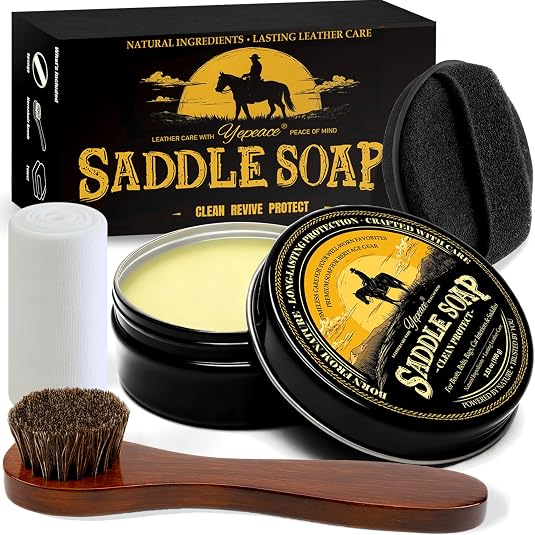 Saddle Soap 4PC Leather Care Kit – All-Natural 3.52oz Leather Cleaner & Conditioner with Horsehair Brush – Saddle Soap f