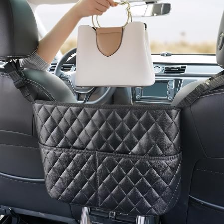 braxan Car Purse Holder Between Seats, Large Capacity Purse Holder for Car, Storage Bag for Backseat Pet Kid Barrier, Un