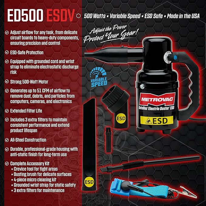METROVAC ED-500-ESDV Variable Speed, Multi-Use Electronics and Computer Blower/Cleaner