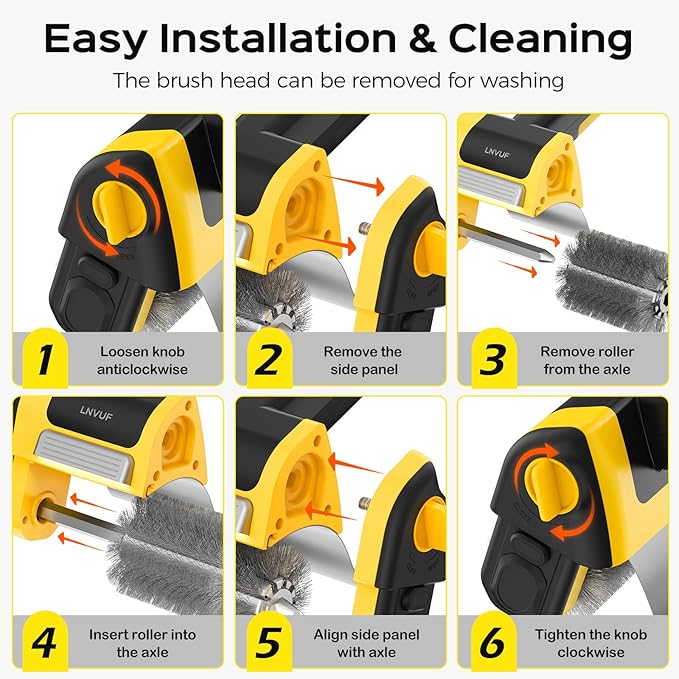 Electric Grill Brush, Grill Cleaner with LED Light, with 800 RPM Motor, 304 Removable Stainless Steel Brush Head, Cordless & Type-C Rechargeable for BBQ, Heavy Duty Grill Cleaning Tool (Yellow)