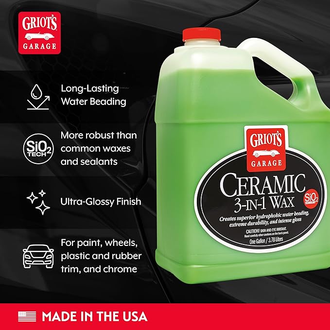 Griot’s Garage Ceramic 3-in-1 Wax, SiO2 Spray for Cars, Trucks, RV’s, Provides Protection and Water Beading on Paint, Wheels, Plastic, Rubber Trim, Chrome, and More, 10983, 1 Gallon