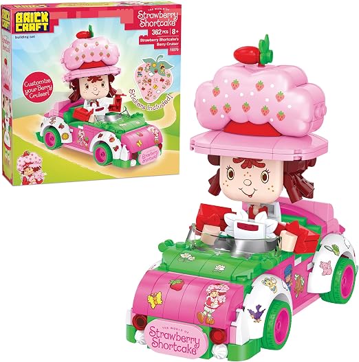 Brickcraft Strawberry Shortcake Berry Cruiser Christmas Building Kit, Festive 362-Piece Buildable Figure & Car Block Set