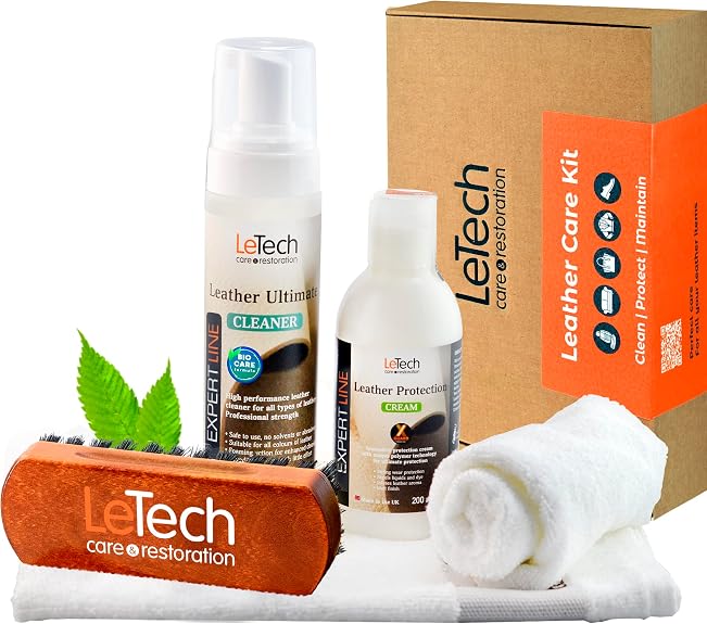 Letech Leather Care Kit - Leather Cleaner and Leather Protection Cream with Brush and Towels for Auto Interior - Furnitu