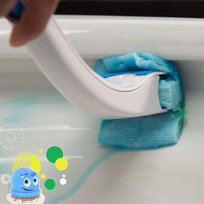 Scrubbing Bubbles Toilet Bowl Brush and Holder with Cleaner Refill Pads, Fresh Brush Toilet Wand Starter Kit, Cleans Limescale & Fights Odors, Citrus Scent, 1 Wand + 4 Refills + 1 Stand (Pack of 4)