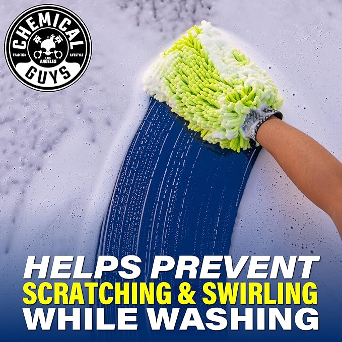 Chemical Guys Chenille Premium Scratch-Free Microfiber Wash Mitt for Car Washing - Lime Green, Ultra-Soft Car Wash Glove, Swirl-Free Finish, Safe for Trucks, SUVs, Motorcycles, and More
