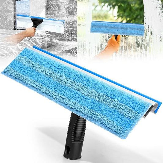Window Squeegee for Home Window Cleaning – Squeegee and Microfiber Window Scrubber, Glass Squeegee for Shower Glass Door,Mirror,Car Windshield,Bathroom,Household Window Cleaner Tool,13.8",Blue