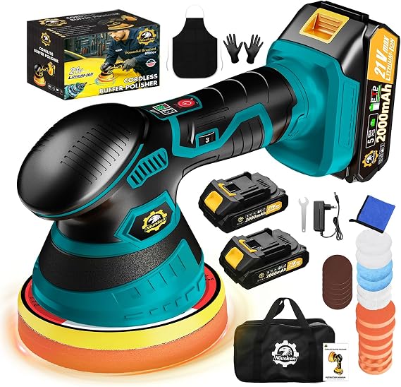 Cordless Car Buffer Polisher kit, DA Polisher with 2*21V Batteries