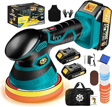 Cordless Car Buffer Polisher kit, DA Polisher with 2*21V Batteries