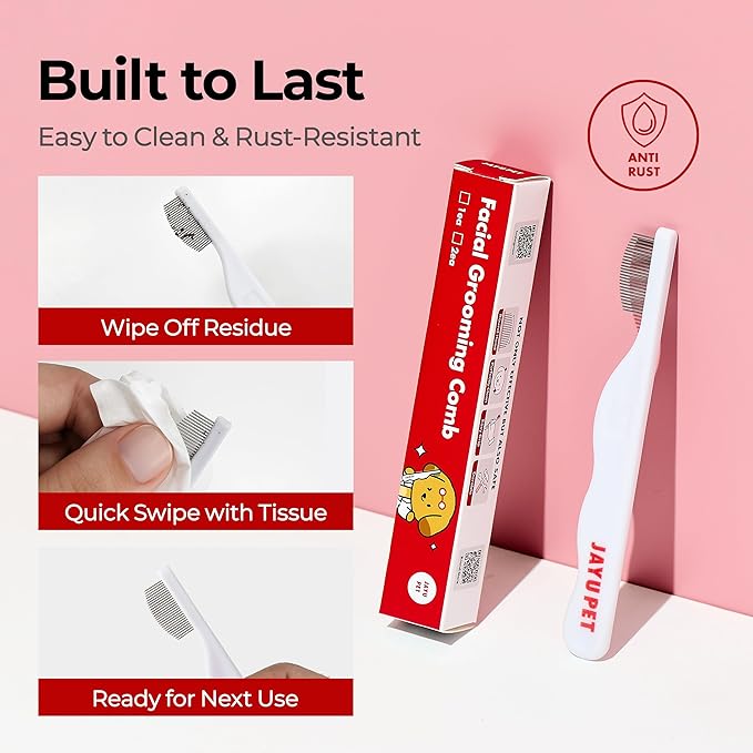 JAYU PET Facial Grooming Comb - Dog Eye Combs, Stress-free Tear Stain Remover for Dogs & Cats, Pet Facial Brush, Cat Grooming Kit, Stainless Steel Deshedding Comb (2ea)