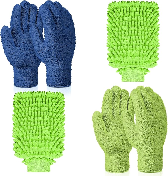 Potchen 6 Pcs Microfiber Dusting Mitt Gloves for Plants Washable Dusting Gloves for House Cleaning Furniture Car Washing
