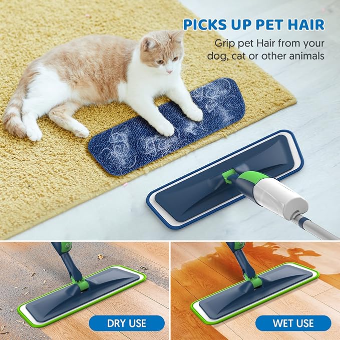 Spray Wet Mops for Hardwood Floor Cleaning: MEXERRIS Floor Mop with 5 Washable Pads for Swiffer Powermop & 2 Refillable Bottles - Home Commercial Dust Dry Mops for Wood Laminate Vinyl Tiles Ceramic