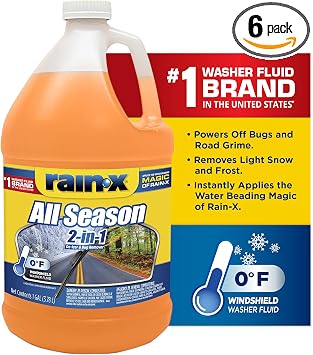 Rain-X All Season 0°F 2-in-1 De-Icer & Bug Remover Windshield Washer Fluid - 1 Gallon (Pack of 6)