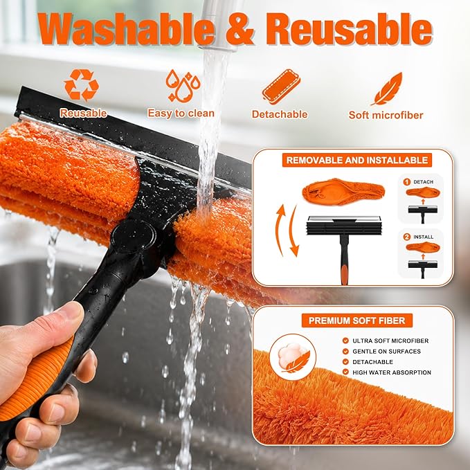 LAANPOLE 20FT Window Squeegee with Extension Pole, 2-in-1 Squeegee for Window Cleaning, Professional Cleaning Kit for Home with 12FT Telescoping Pole for Outdoor Indoor Use