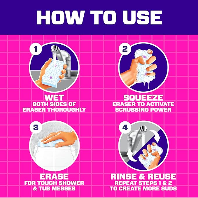 Mr. Clean Magic Eraser Sponge, Bathroom, Shower, Tub Cleaner, Soap Scum Remover, Bathroom Cleaning Supplies, Dawn Cleaning Power with Lavender Scent, Shower & Tub, 6ct